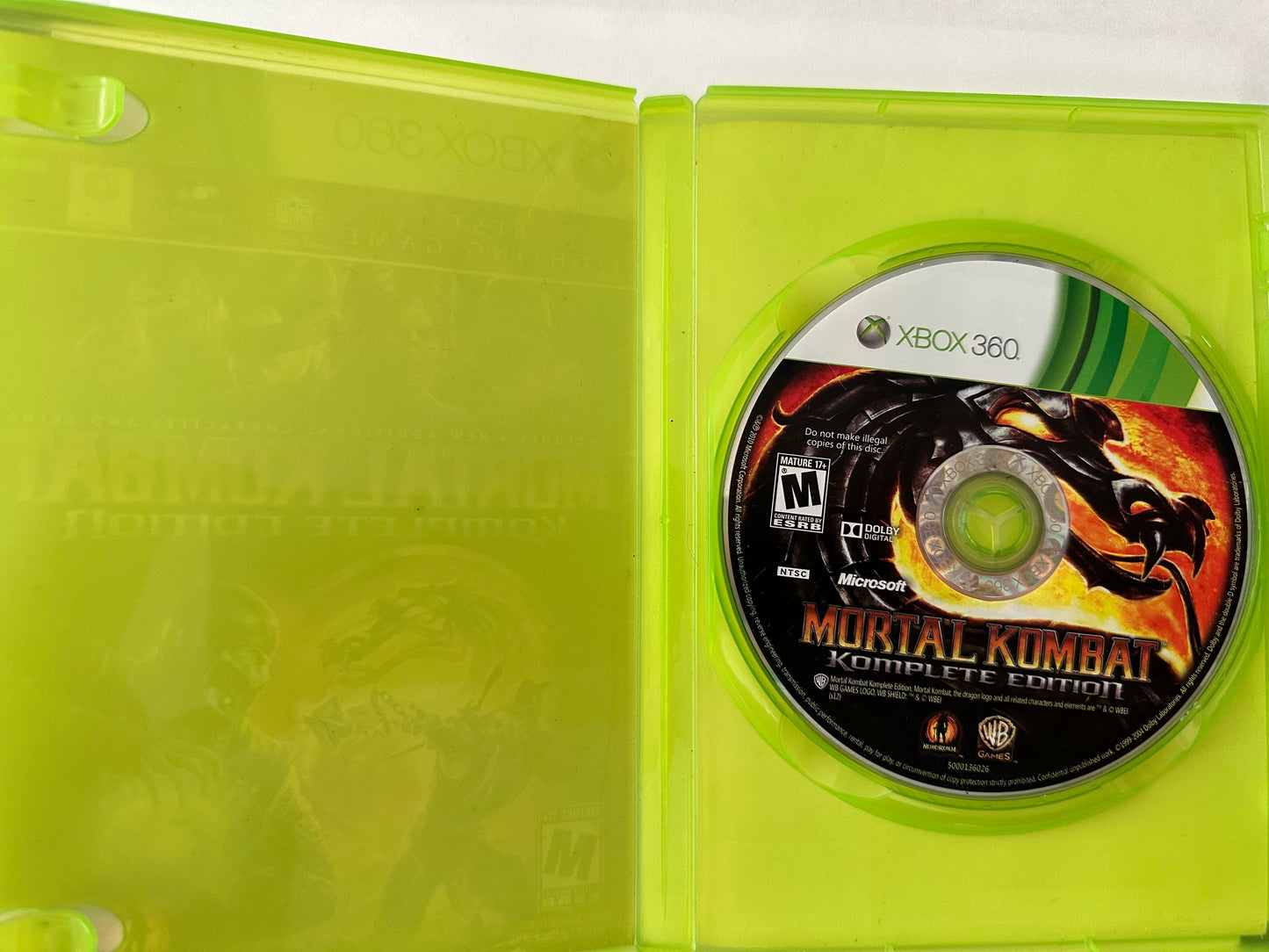 Mortal kombat komplete edition for the Xbox 360. Missing manual