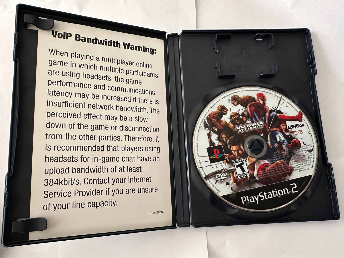 Marvel ultimate alliance for the PS2. Missing manual.