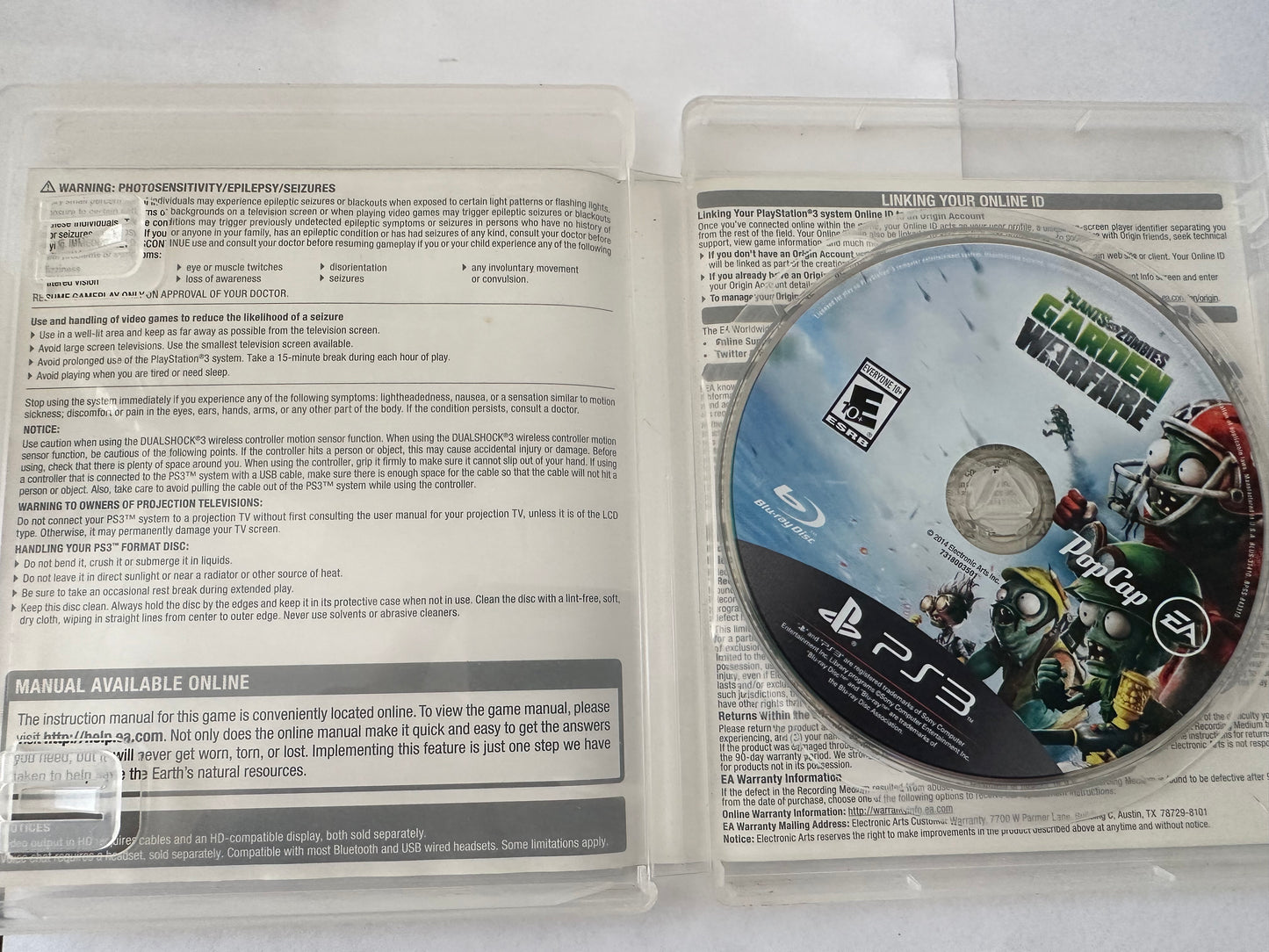 Plant vs zombies garden warfare for the PS3. Missing Manual