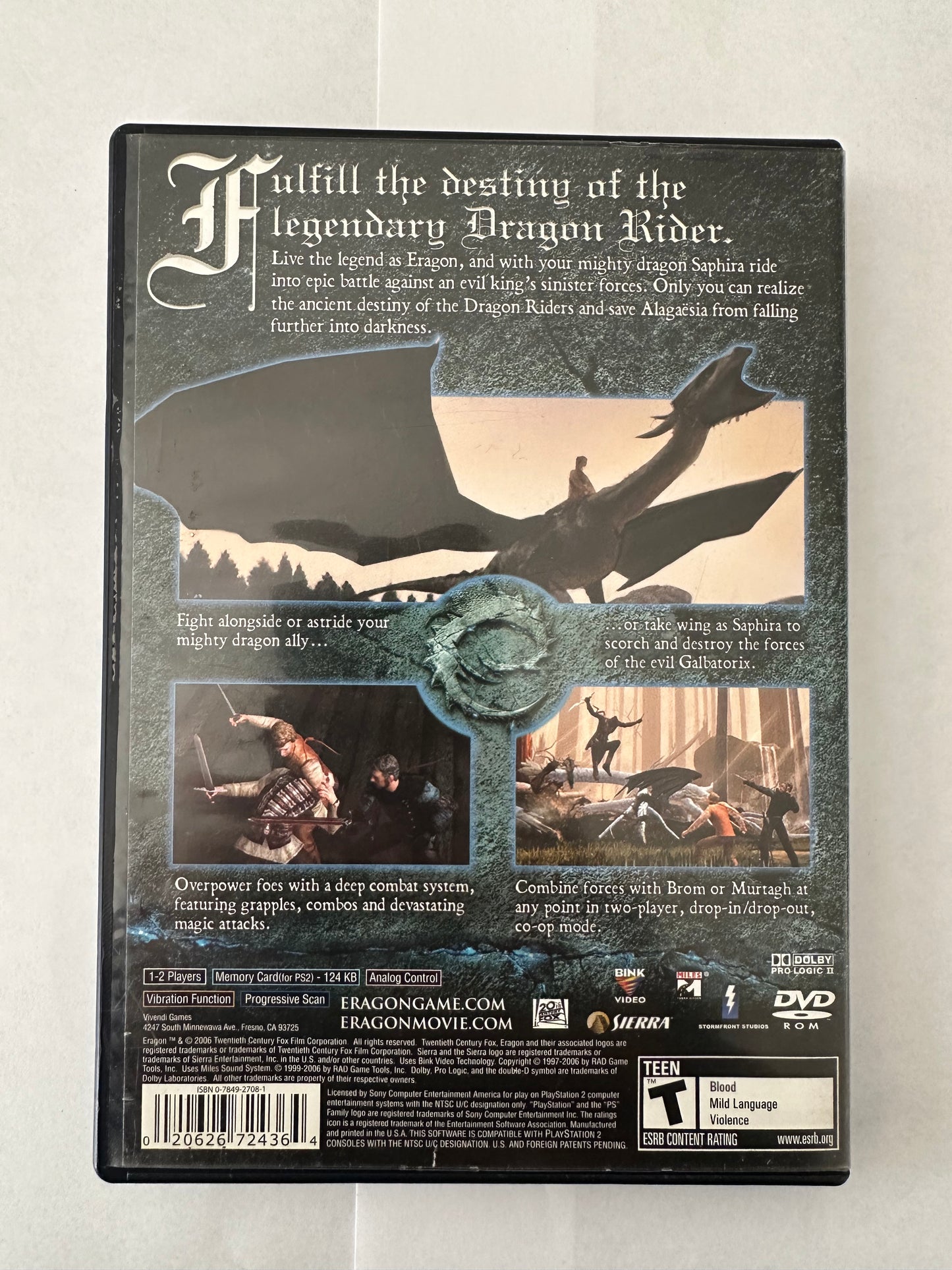 Eragon for the PS2. Missing manual