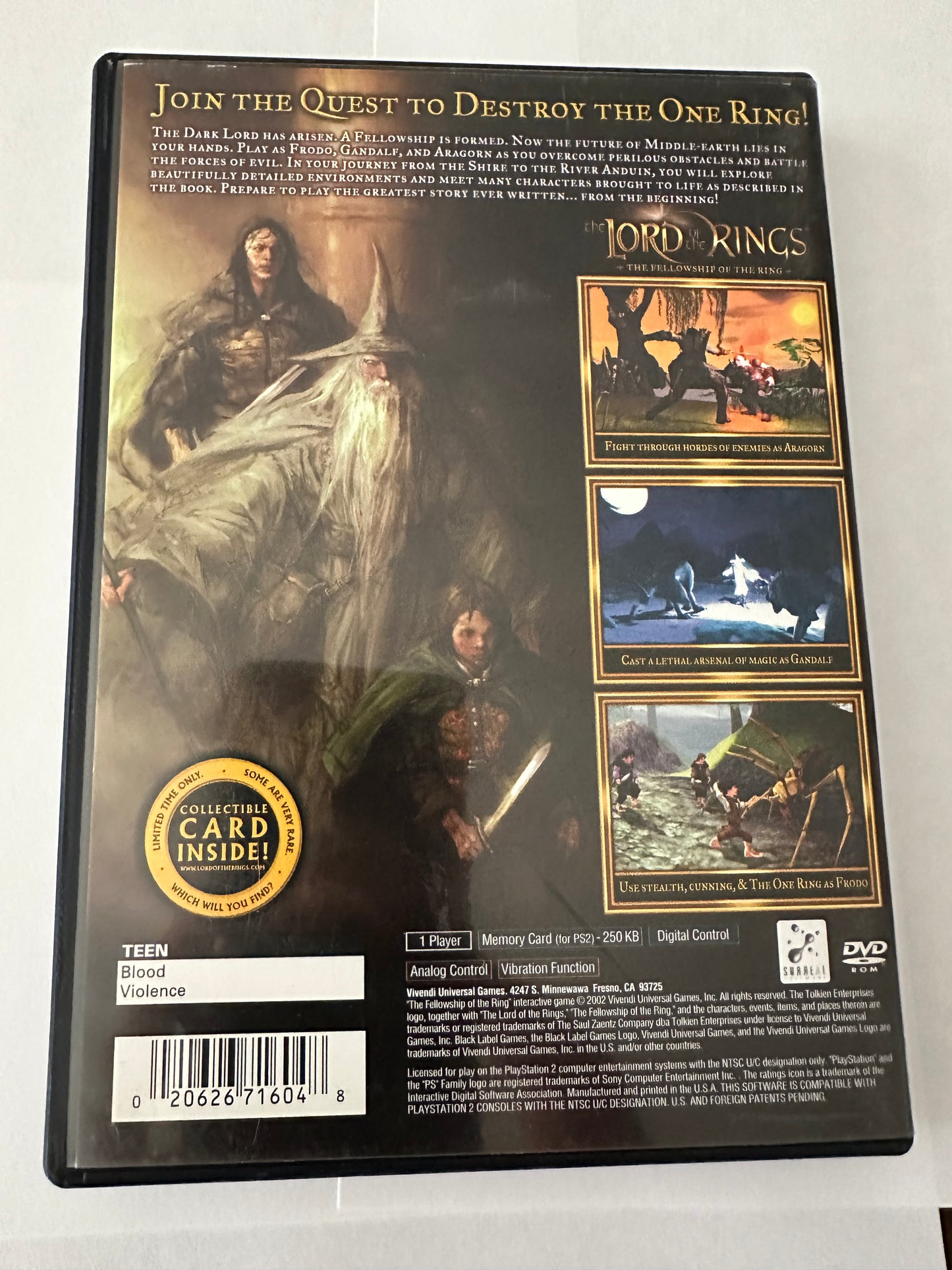 The lord of the rings the fellowship of the ring for the PS2