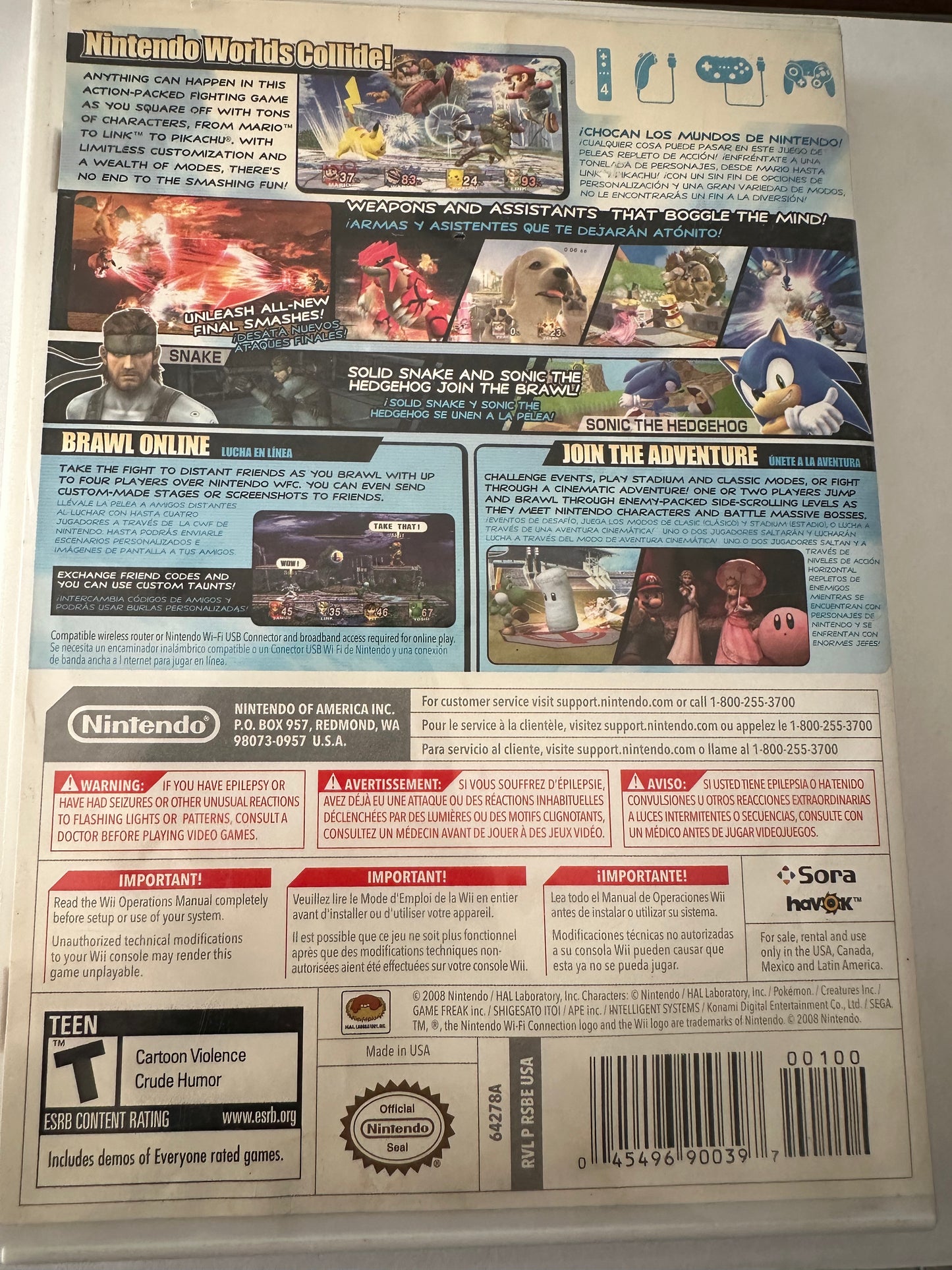 Super smash bros brawl for the Nintendo Wii