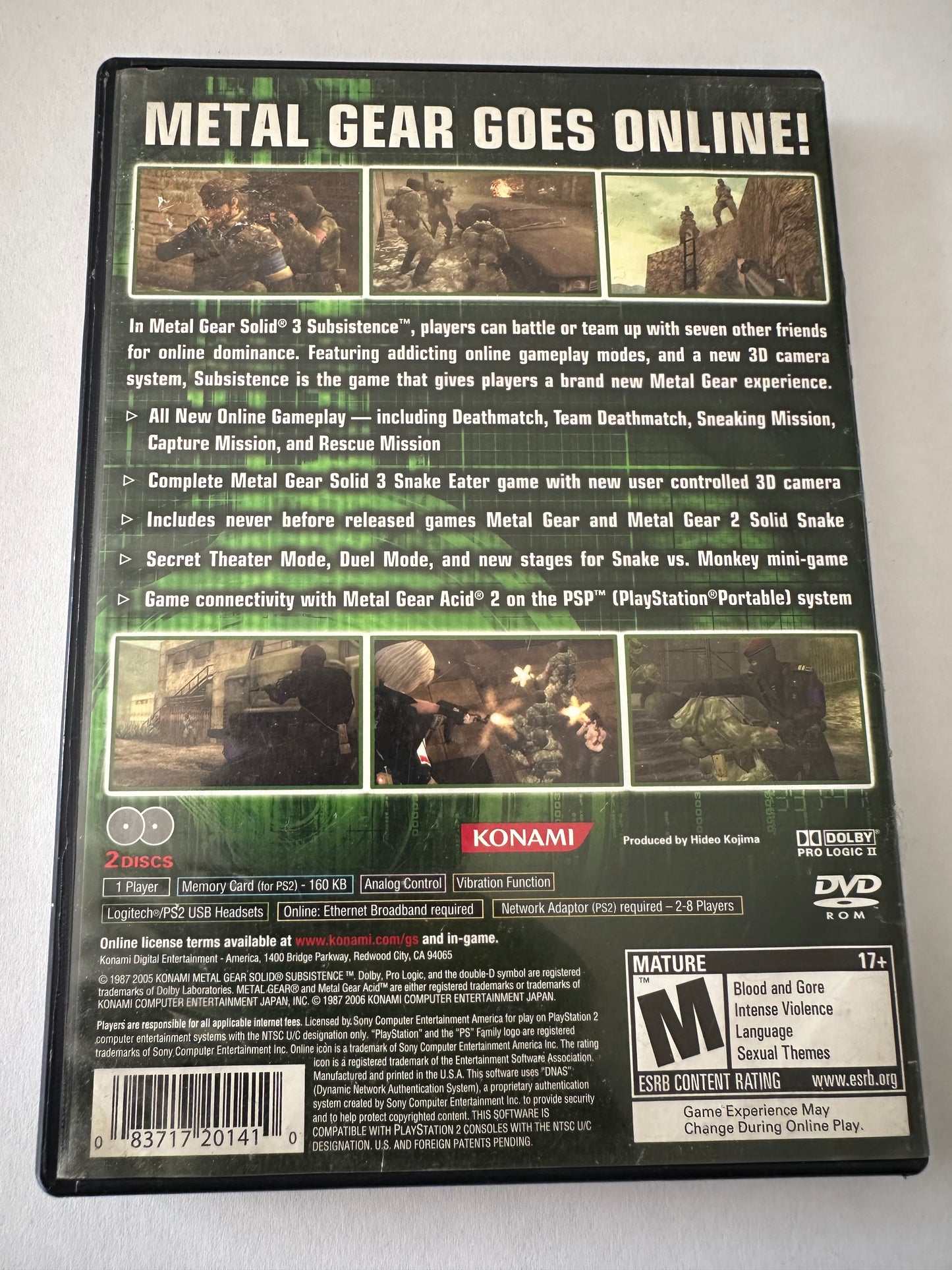Metal gear solid 3 subsistence for the PlayStation 2. Missing manual