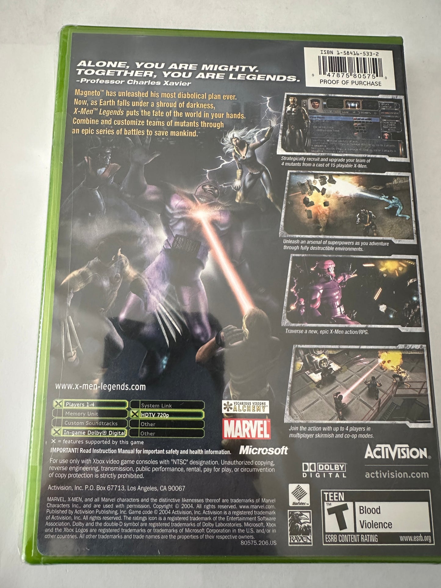 X-men legends for the Xbox. Brand new. Sealed.