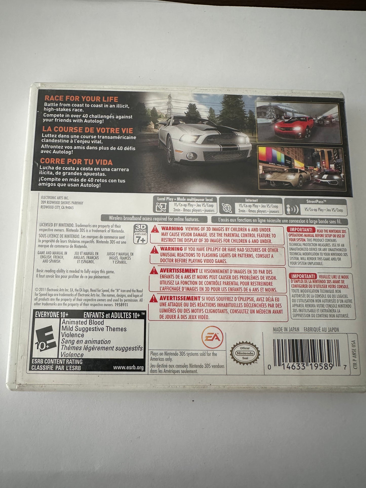 Need for speed The run for the Nintendo 3ds. No manual