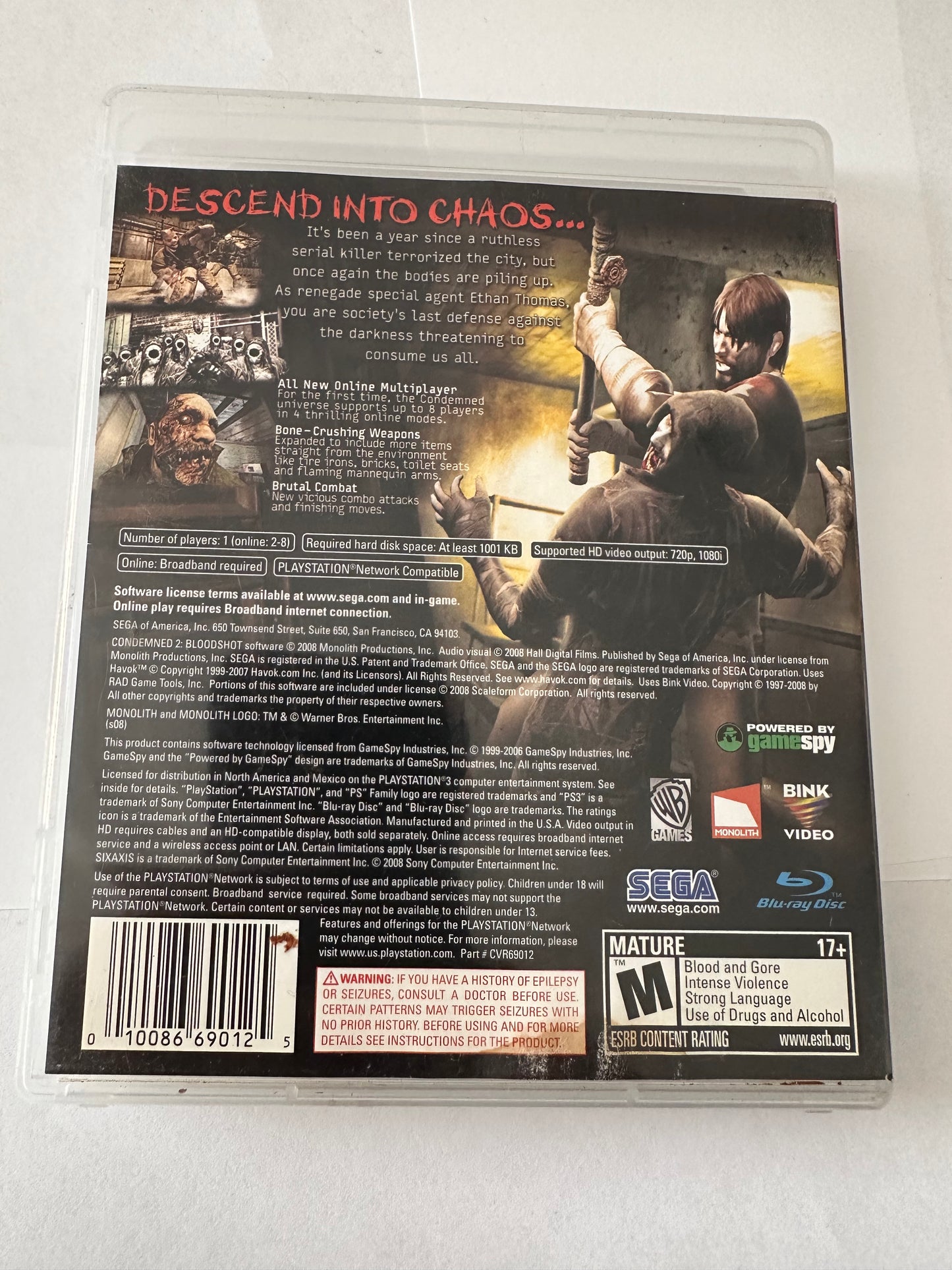 Condemned 2 bloodshot for the PS3