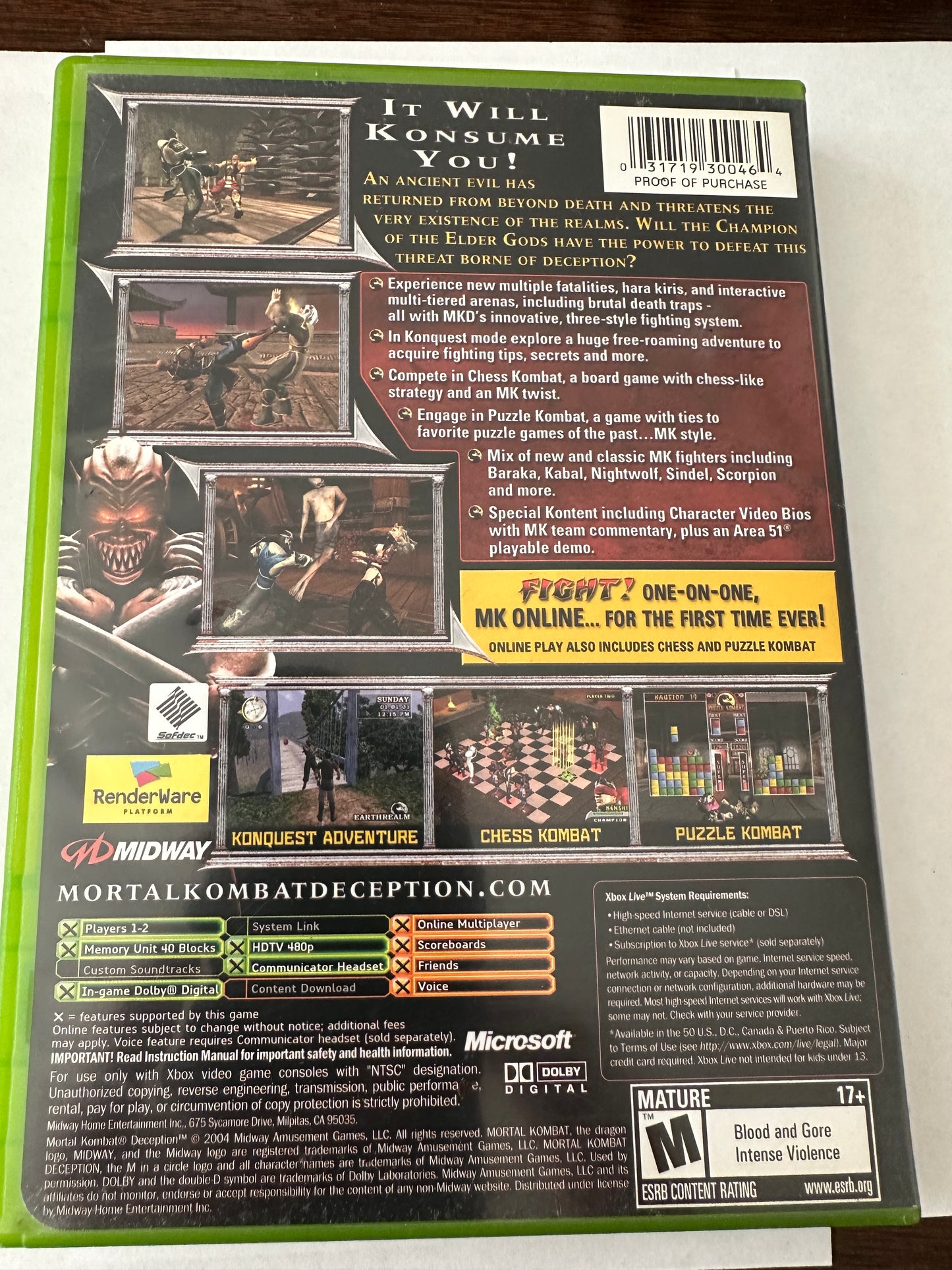 Mortal kombat deception for the Xbox