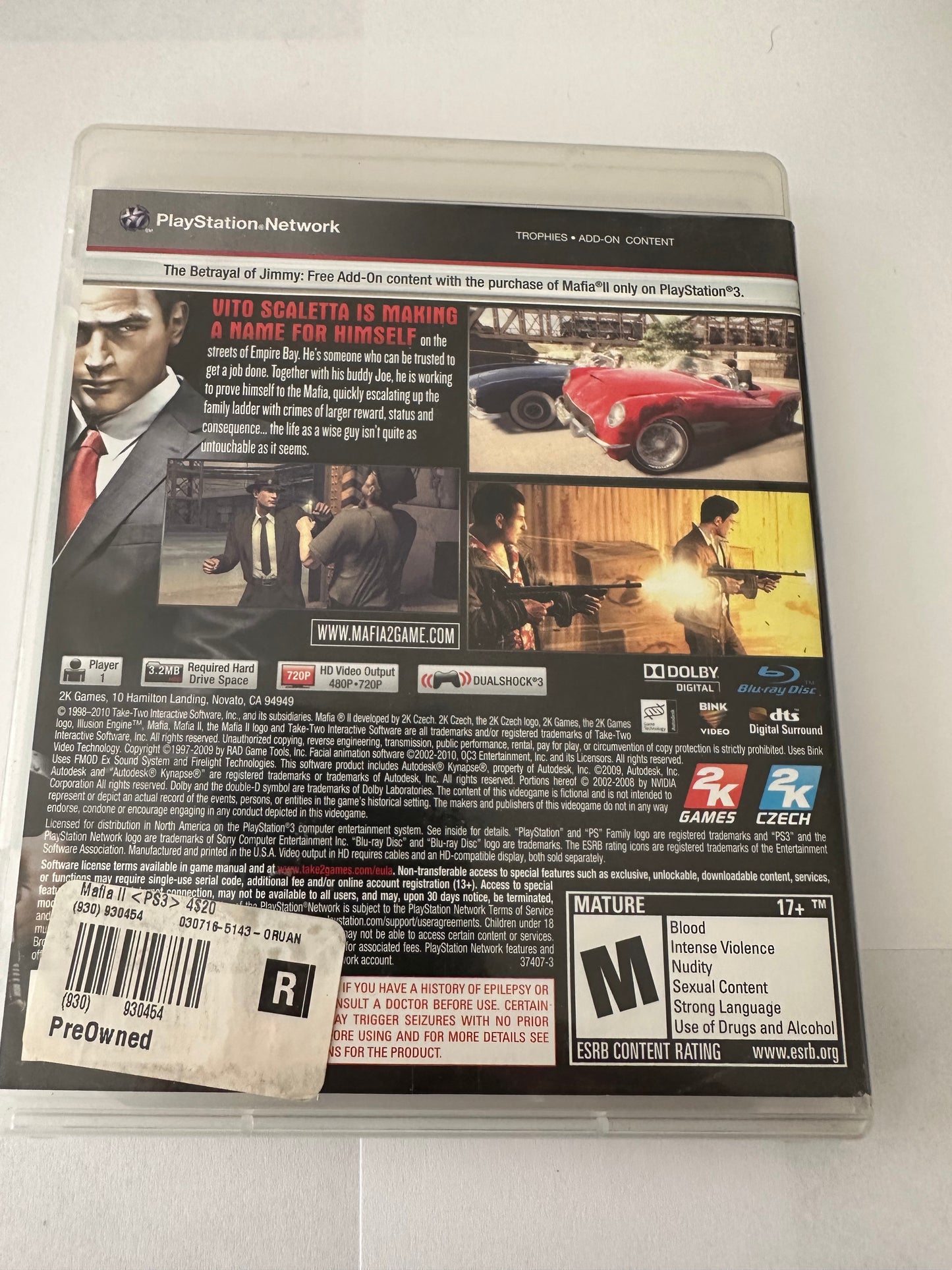 Mafia ii for the PS3. Missing manual.