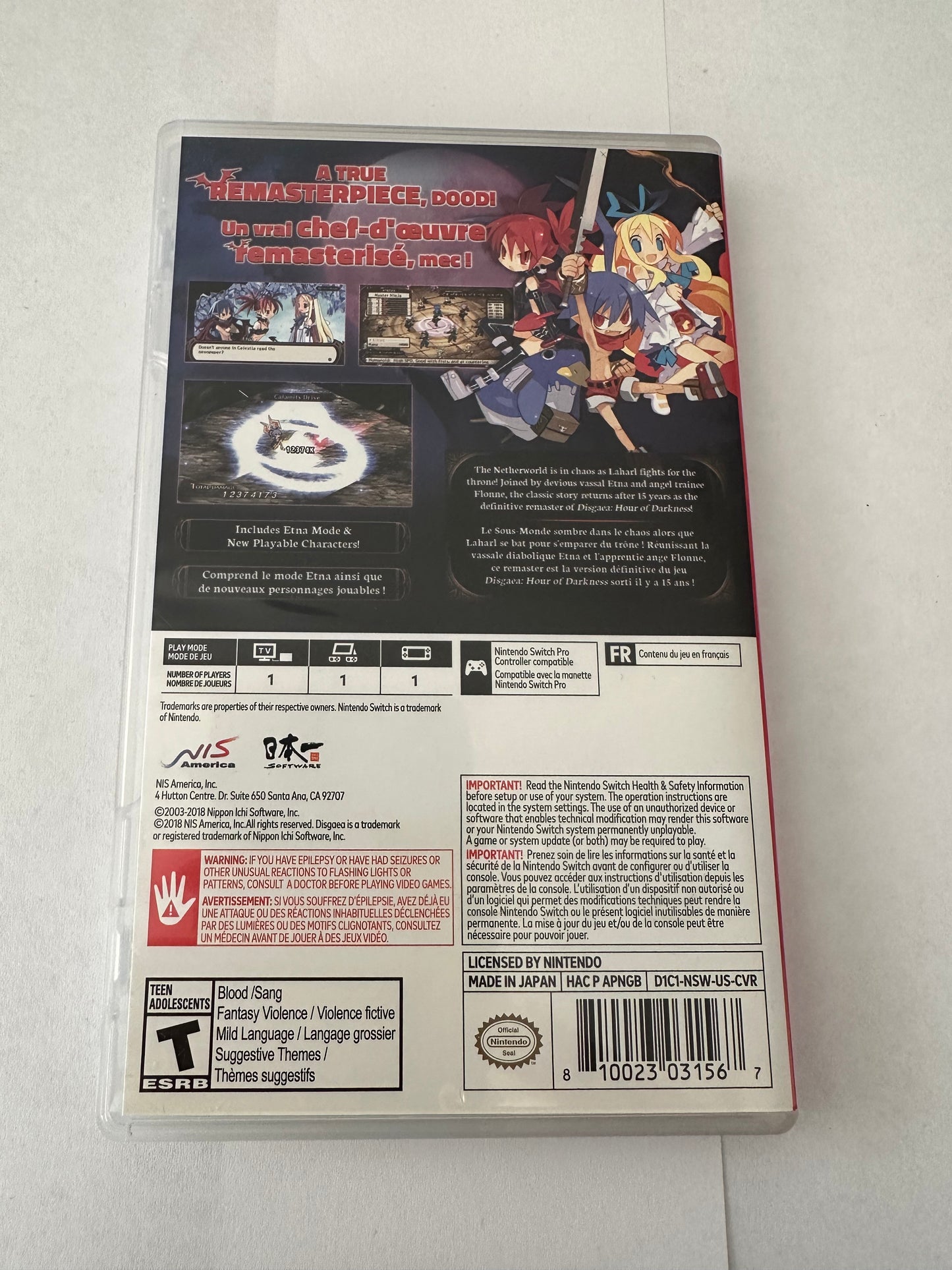 Disgaea 1 complete for the Nintendo Switch.